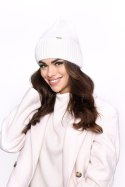 Stylowa czapka damska prążkowana z wywinięciem, Angora, Ciepła, modna P-031 - CIEMNE BORDO, UNIWERSALNY, J OFF PINK