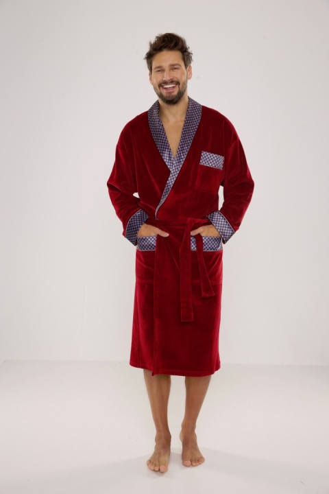welurowy szlafrok męski BONJOUR Długi 773 - BORDO, XL DE LAFENSE