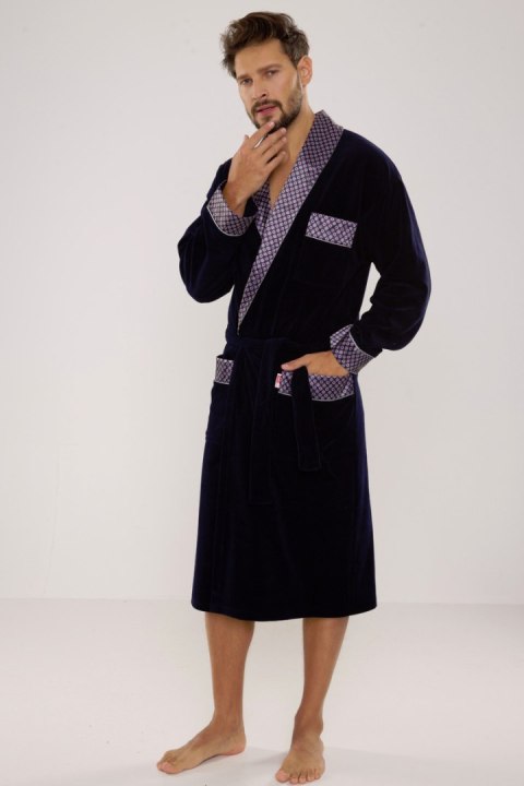 welurowy szlafrok męski BONJOUR Długi 773 - BORDO, 2XL DE LAFENSE