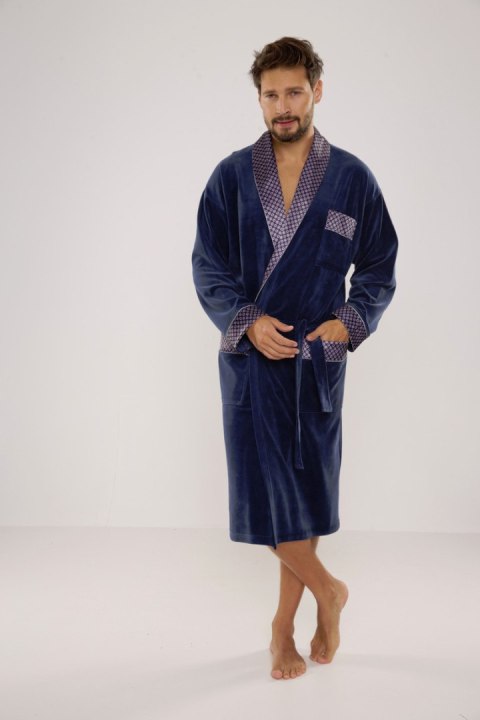 welurowy szlafrok męski BONJOUR Długi 773 - BORDO, 2XL DE LAFENSE