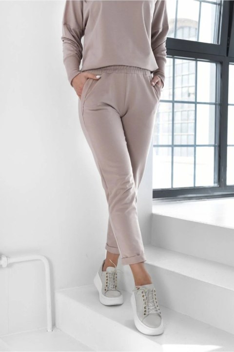 SPODNIE LENA - BRĄZ, L, BRAZ OFF PINK