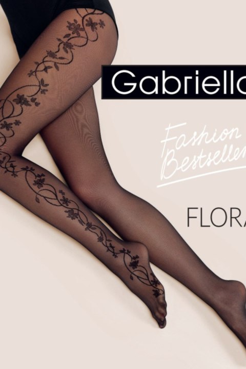 Rajstopy cienkie - wzr FLORA - NERO, 2 GABRIELLA