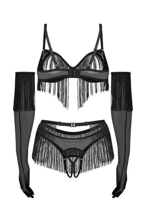 Rossay Black komplet 4-częściowy otwarty - CZARNY, L/XL OBSESSIVE