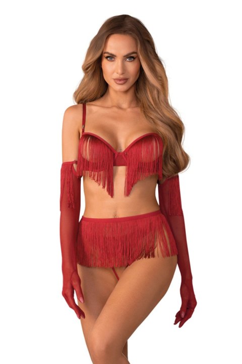 Rossay Red komplet 4-częściowy otwarty - CZERWONY, L/XL OBSESSIVE