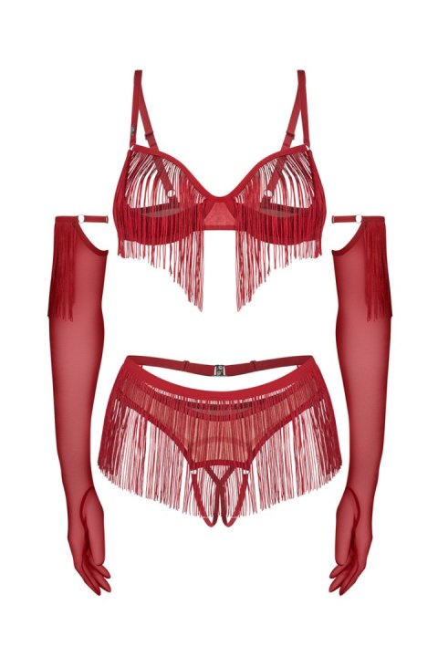 Rossay Red komplet 4-częściowy otwarty - CZERWONY, S/M OBSESSIVE