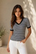 BLUZKA ZAIDA - JEANS+BIAŁY, S, JEA OFF PINK