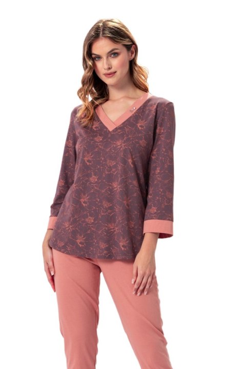 PIŻAMA DAMSKA BIBI 1361 - MLECZNA CZEKOLADA/BRZOSKWINIA, 2XL LEVEZA