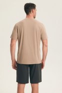 PIŻAMA MĘSKA PARK 44604 SS26 - BEŻOWY-GRAFITOWY, 3XL, 80X HENDERSON