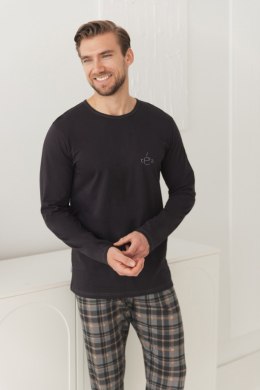 Piżama męska długa 3663 LAURENT bawełniana kratka - GRAFITOWY, XL TARO