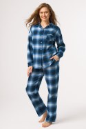 Piżama damska LNS 465 B26 flanelowa długa granatowa krata, S KEY