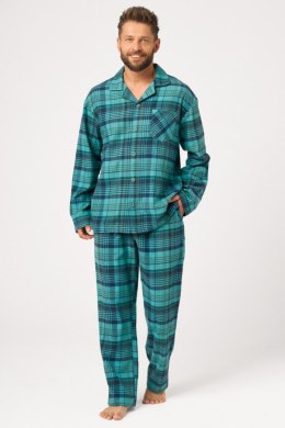 Piżama męska MNS 048 B26 flanelowa bawełniana w kratę rozpinana, M KEY
