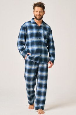 Piżama męska MNS 432 B26 granatowa w kratę flanela bawełniana, 3XL KEY