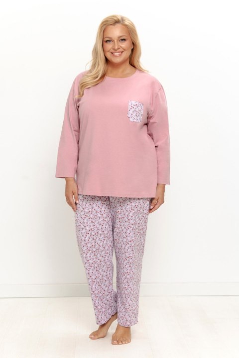 Piżama damska długa 3656 AGNESSA bawełniana brudny róż duże rozmiary, 5XL TARO