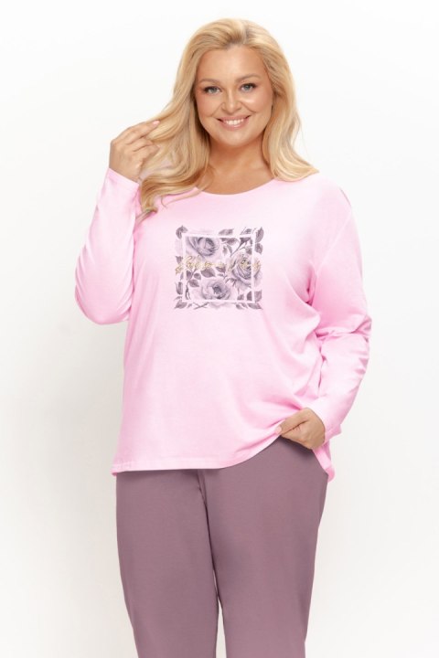 Piżama damska długa 3657 SOLENE bawełniana liliowa duże rozmiary, 2XL TARO