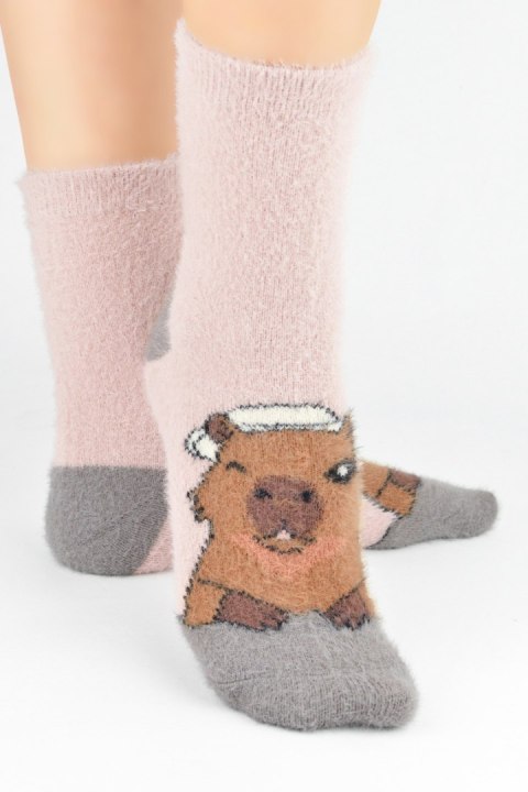 SKARPETY DAMSKIE PUCHATE KAPIBARA SP041 - BRUDNY RÓŻ, 36-41, 2 NOVITI