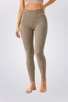 Legginsy damskie LE006 prążkowane wysoki stan - CIEMNY BEŻ, L-XL NOVITI