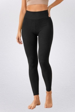 Legginsy damskie LE006 prążkowane wysoki stan - CZARNY, 2XL-3XL NOVITI