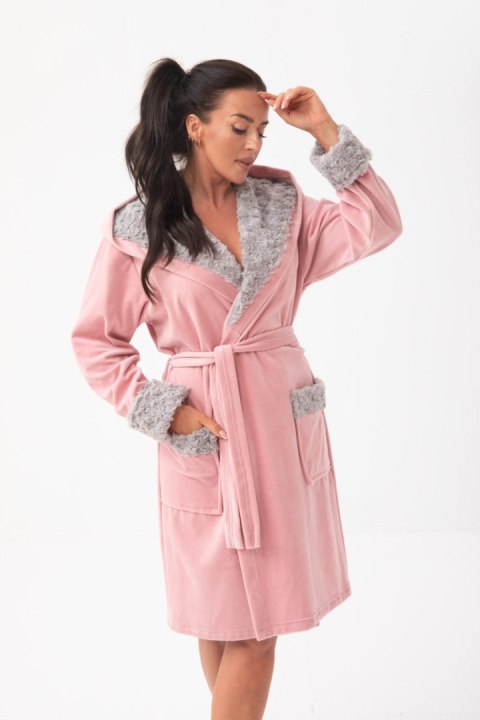 Szlafrok damski DOROTA FR-431 z kapturem bawełniany - PUDROWY RÓŻ, 2XL DOROTA