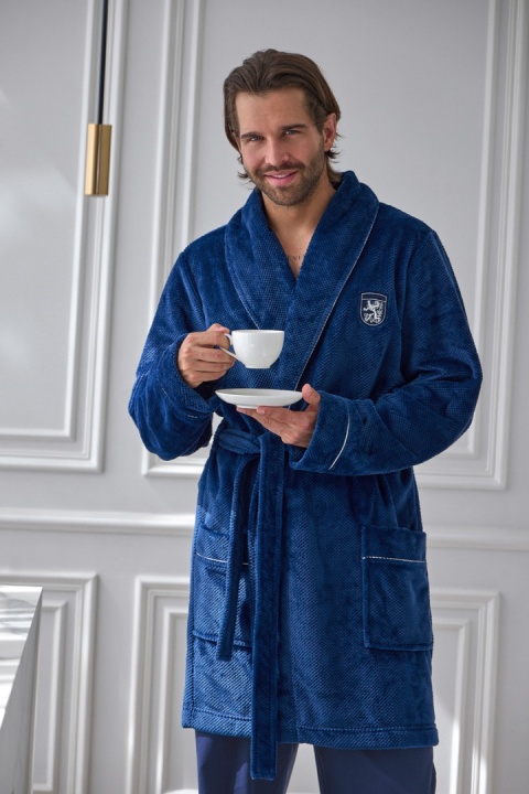 Szlafrok męski L&L 2664 Eleg miękki z kieszeniami BIG - NAVY, 3XL, 3 L&L