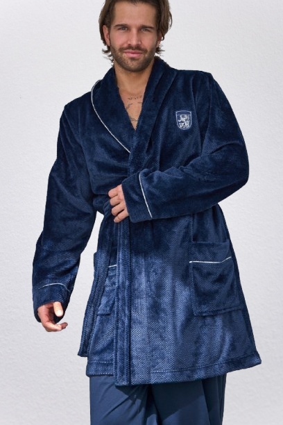 Szlafrok męski L&L 2664 Eleg miękki z kieszeniami - GRANATOWY, 2XL, 2 L&L