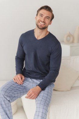 Piżama męska długa bawełniana Taro 3668 Dorian w kratę- GRANATOWY, 2XL TARO
