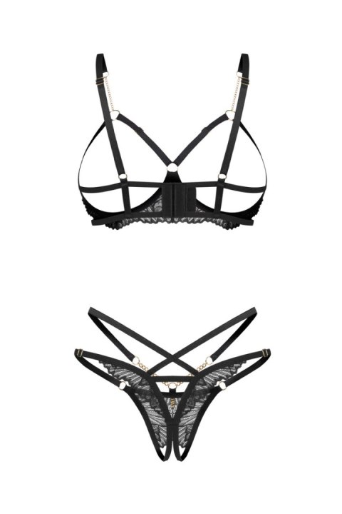 Matildea Black komplet 2-częściowy otwarty - CZARNY, S/M OBSESSIVE