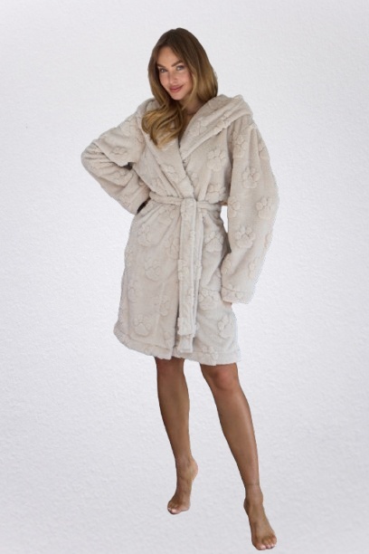 Szlafrok damski krótki Fibi 2634 z kapturem miękki- ANGORA, XL L&L