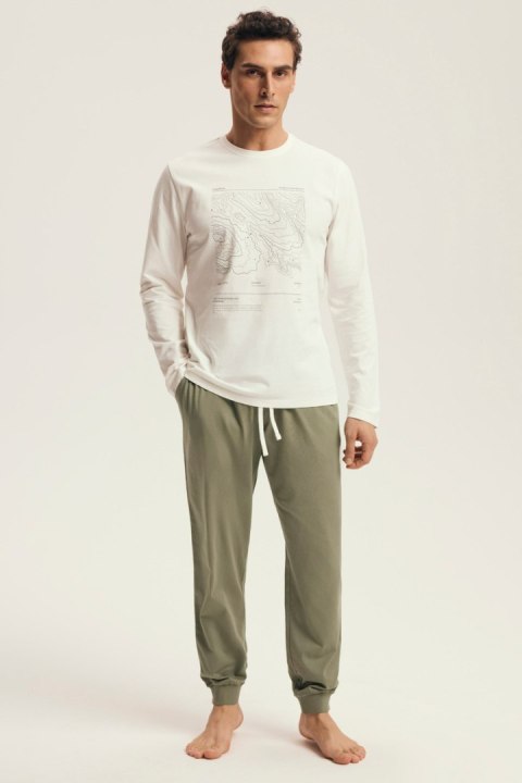 PIŻAMA MĘSKA LOCAL 43464 AW25 - ECRU-ZIELONY, 3XL HENDERSON