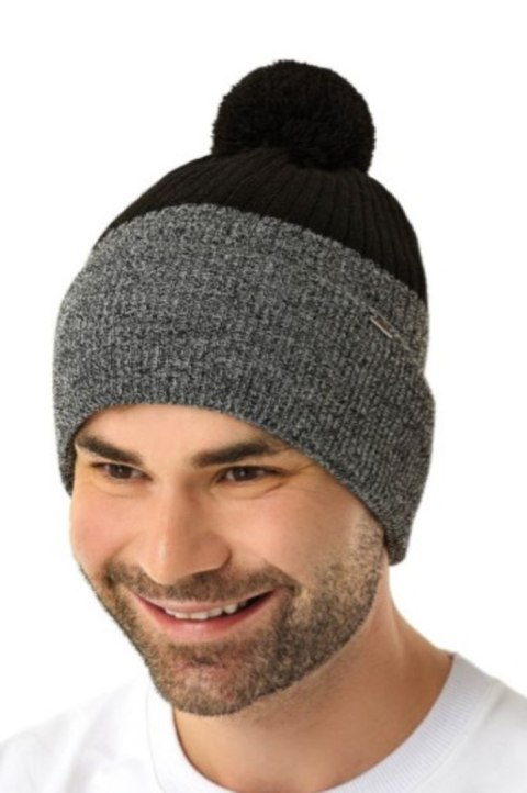 CZAPKA MĘSKA 48-513 - GRANATOWY MELANŻ - JEANS, UNIWERSLANY, D AJS