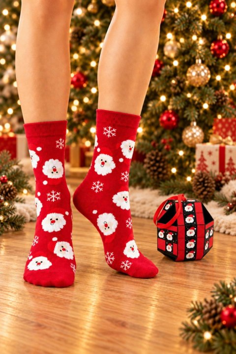 SKARPETY BAWEŁNIANE XMAS SB229 - CZERWONY, 36-41, 2 NOVITI